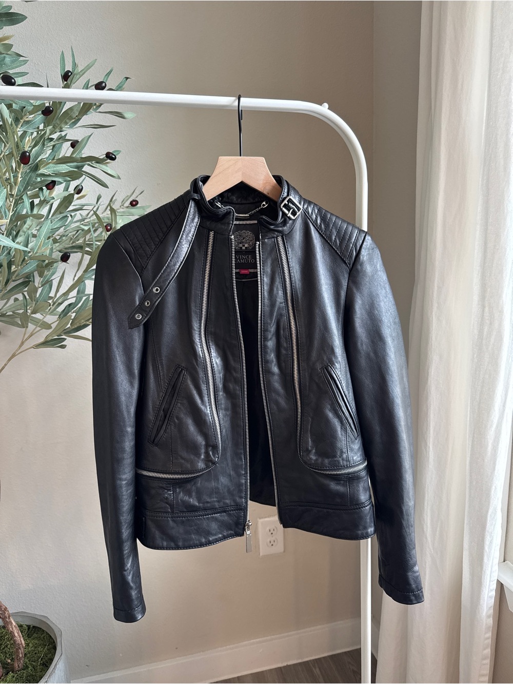 Vince Camuto Genuine Leather Motorcycle Jacket Black Size XS